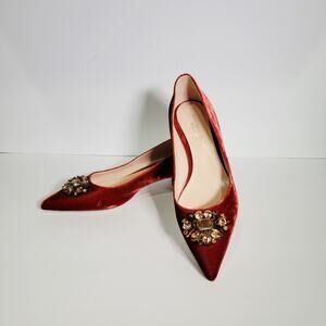 Ann Mashburn Size 38 Low Heels Red Velvet Jeweled Pointed Toe US Sz 7 NWOT